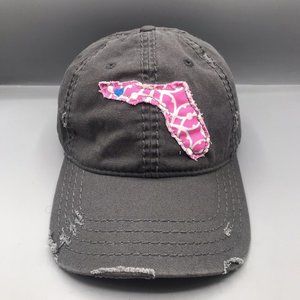 Love Destin Florida Hat Cap Grey Pink Distressed Hook & Loop Strapback Otto EUC